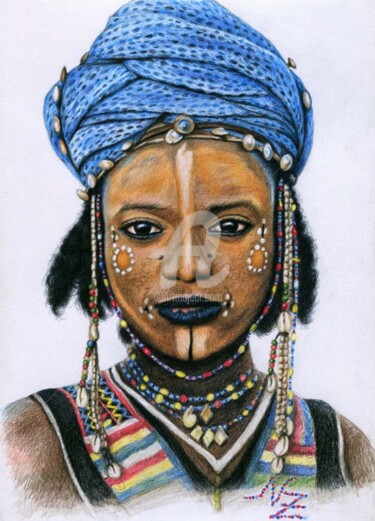 Painting titled "Young Wodaabe Man" by Arts & Dogs, Original Artwork, Oil