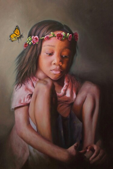 Pintura titulada "Innocence's Embrace" por Chidiebere Umeasiegbu, Obra de arte original, Oleo