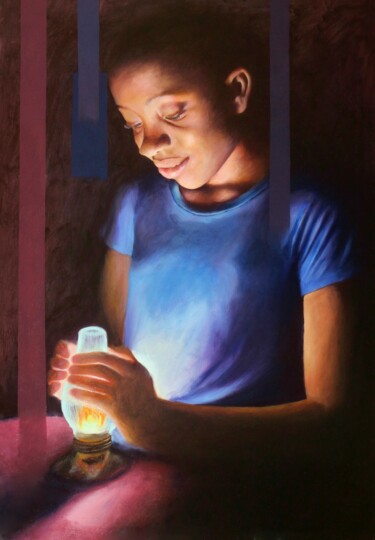 Peinture intitulée "HOPE’S GUIDING GLOW" par Chidiebere Umeasiegbu, Œuvre d'art originale, Huile