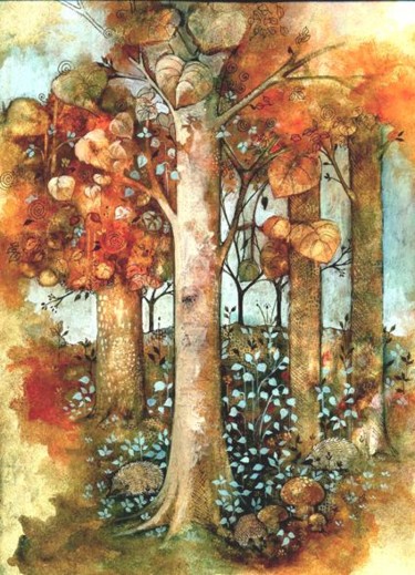 Peinture intitulée "la forêt aux hériss…" par Stephanie Laurent, Œuvre d'art originale