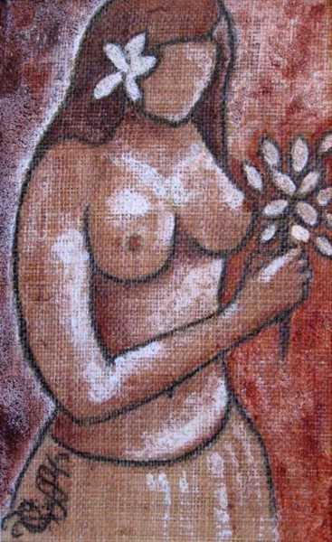 Peinture intitulée "nu au bouquet de fl…" par Sonja Chiffot, Œuvre d'art originale