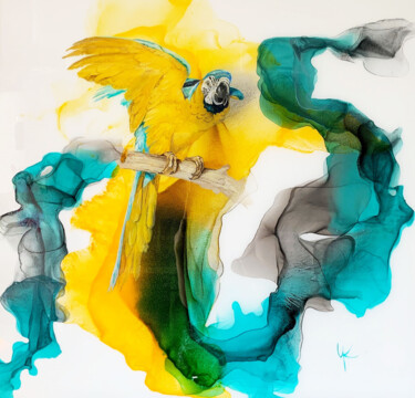 Картина под названием "Птица говорун" - Екатерина Чигодаева, Подлинное произведение искусства, Акрил