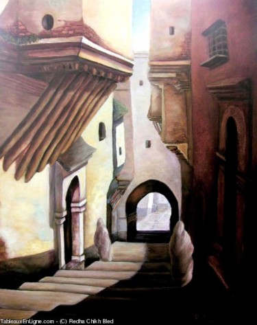 Malerei mit dem Titel "Haute Casbah" von Redha Chikh Bled, Original-Kunstwerk