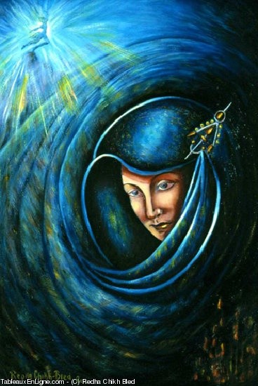 Картина под названием "Rêve Bleu" - Redha Chikh Bled, Подлинное произведение искусства