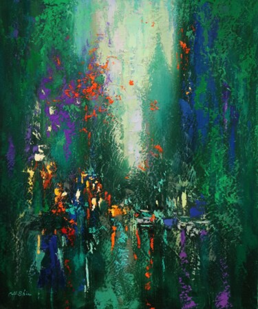 Painting titled "Approaching Lexingt…" by Chin H Shin, Original Artwork, Oil Mounted on Wood Stretcher frame