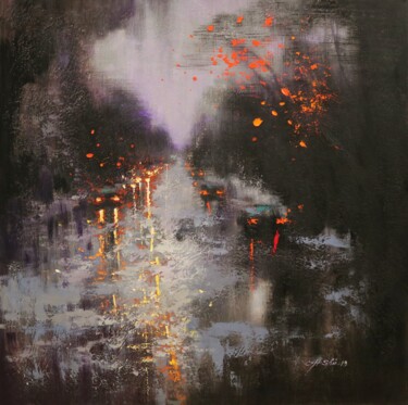 Painting titled "Traveling on Dark R…" by Chin H Shin, Original Artwork, Oil Mounted on Wood Stretcher frame