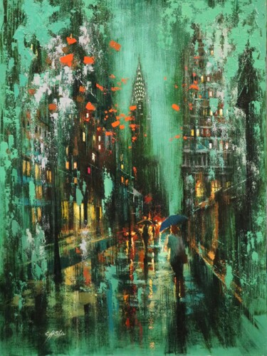 Painting titled "Toward Lexington Av…" by Chin H Shin, Original Artwork, Oil