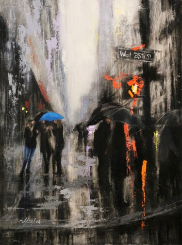 Painting titled "Dark Rainy Day in F…" by Chin H Shin, Original Artwork, Oil Mounted on Wood Stretcher frame