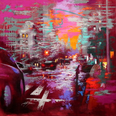 Malarstwo zatytułowany „Crimson Evening and…” autorstwa Chin H Shin, Oryginalna praca, Olej Zamontowany na Drewniana rama no…