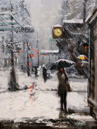 Painting titled "White Snow and Macy…" by Chin H Shin, Original Artwork, Oil