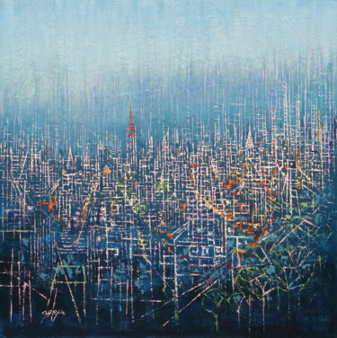 Malerei mit dem Titel "Blue Twilight" von Chin H Shin, Original-Kunstwerk, Öl Auf Keilrahmen aus Holz montiert