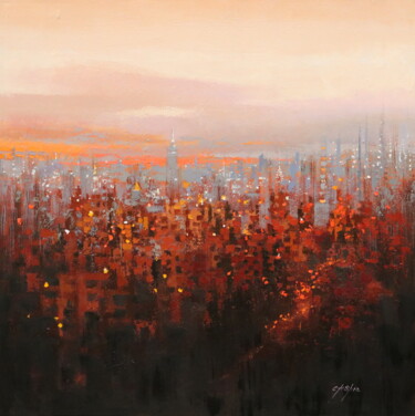 Pintura titulada "Autumn in New York" por Chin H Shin, Obra de arte original, Oleo