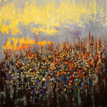 Pintura intitulada "Urban Jungle Sundown" por Chin H Shin, Obras de arte originais, Óleo