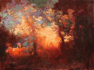 Ζωγραφική με τίτλο "A Glimpse of Sunset" από Chin H Shin, Αυθεντικά έργα τέχνης, Λάδι