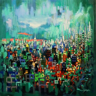 Pittura intitolato "URBAN JUNGLE 1" da Chin H Shin, Opera d'arte originale, Olio Montato su Telaio per barella in legno