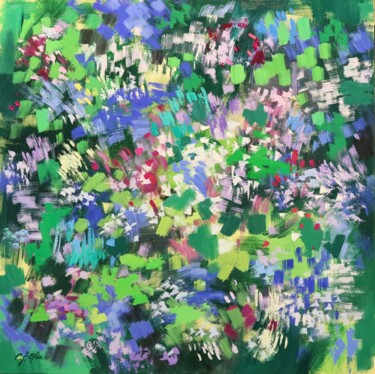 Painting titled "SPRING GARDEN 1" by Chin H Shin, Original Artwork, Oil Mounted on Wood Stretcher frame
