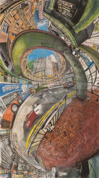 Malerei mit dem Titel "city." von Chin Kong Yee, Original-Kunstwerk, Tinte