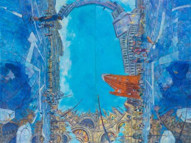 Schilderij getiteld "piazza san marco" door Chin Kong Yee, Origineel Kunstwerk, Olie