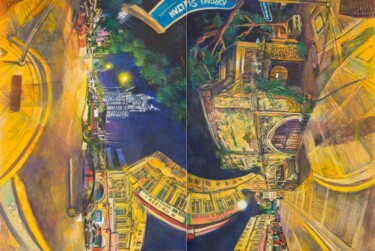 Schilderij getiteld "Lorong Sultan" door Chin Kong Yee, Origineel Kunstwerk, Acryl