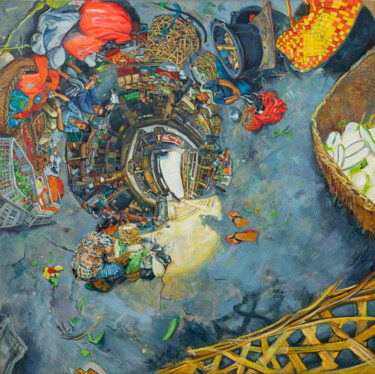 Malarstwo zatytułowany „Pasar Ubud” autorstwa Chin Kong Yee, Oryginalna praca, Olej