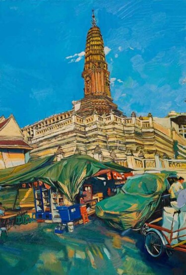 Painting titled "Temple at Bankok" by Chin Kong Yee, Original Artwork