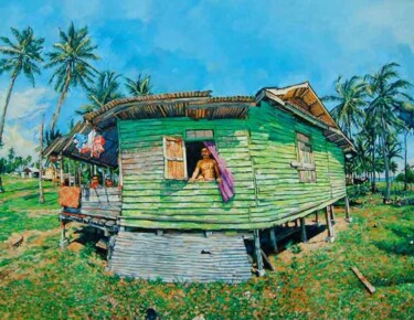 Painting titled "green house" by Chin Kong Yee, Original Artwork