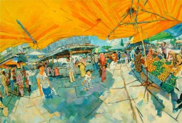 Pintura titulada "market" por Chin Kong Yee, Obra de arte original