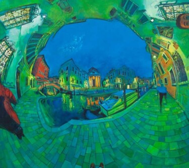 Peinture intitulée "Venice at Night" par Chin Kong Yee, Œuvre d'art originale, Huile