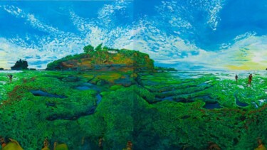 Peinture intitulée "Green Rocks" par Chin Kong Yee, Œuvre d'art originale