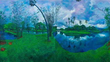 Schilderij getiteld "Taiping Lake (horiz…" door Chin Kong Yee, Origineel Kunstwerk