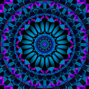 Digitale Kunst mit dem Titel "Blue Flower Mandala" von China Alicia Rivera, Original-Kunstwerk, 2D digitale Arbeit