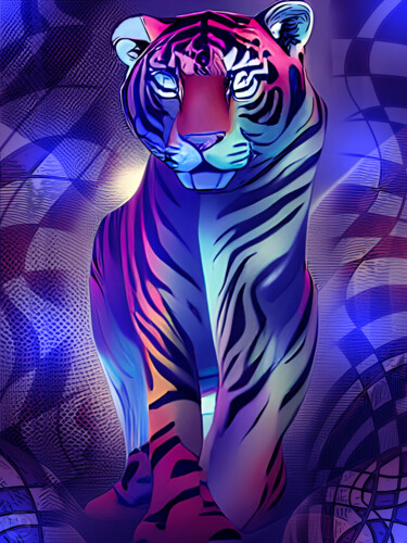 Digitale Kunst mit dem Titel "Blue Tiger, Tiberius" von China Alicia Rivera, Original-Kunstwerk, 2D digitale Arbeit