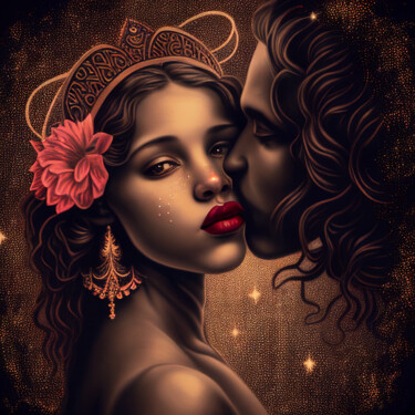 Digitale Kunst mit dem Titel "Lola’s Kiss" von China Alicia Rivera, Original-Kunstwerk, KI-generiertes Bild