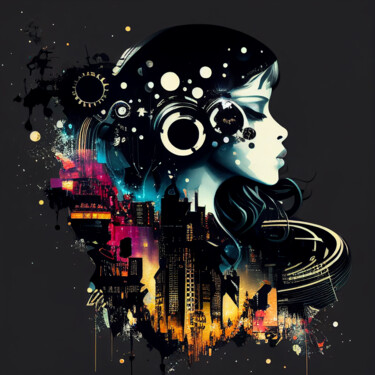 Digital Arts titled "Music HQ" by China Alicia Rivera, Original Artwork, AI generated image
