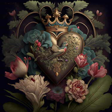 Digitale Kunst getiteld "Crown Heart (3)" door China Alicia Rivera, Origineel Kunstwerk, AI gegenereerde afbeelding