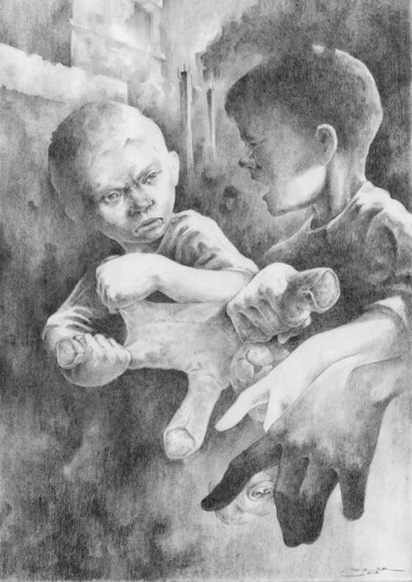 Drawing titled "World War Me" by Jonathan Bunker, Original Artwork, Charcoal