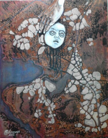 Schilderij getiteld "Google Earth Bhopal…" door Chinmaya Br, Origineel Kunstwerk, Olie