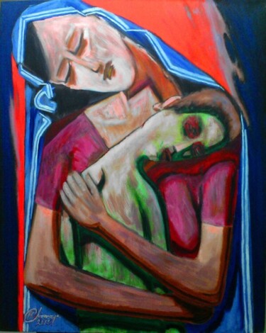 Schilderij getiteld "Mother" door Chinmaya Br, Origineel Kunstwerk, Olie