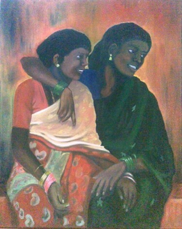 Painting titled "Gossiping" by Chinmaya Br, Original Artwork, Oil