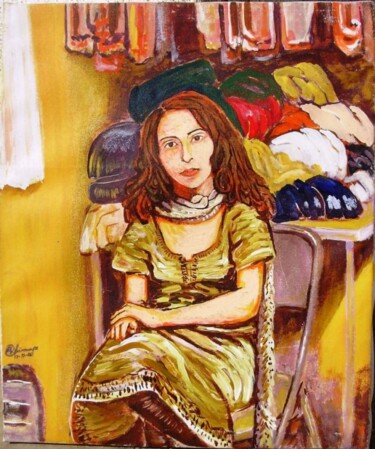 Pittura intitolato "Seated Girl" da Chinmaya Br, Opera d'arte originale, Olio