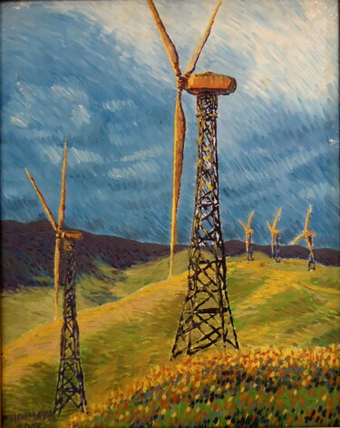 Painting titled "windmills.jpg" by Chinmaya Br, Original Artwork, Oil
