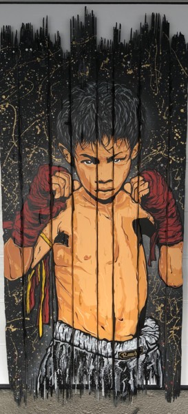 Schilderij getiteld "Boxeur Thai" door Rem'S, Origineel Kunstwerk, Acryl