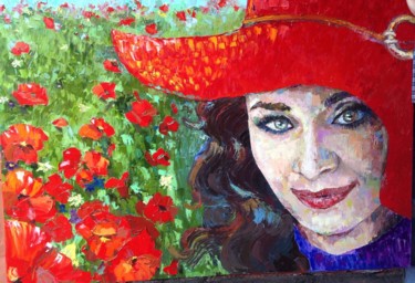 Schilderij getiteld "Jane in poppy field" door Olga Chistyakova, Origineel Kunstwerk, Olie