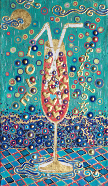 Painting titled "LOVE COCKTAIL" by Chiori Ohnaka, Original Artwork, Pigments Mounted on Wood Panel