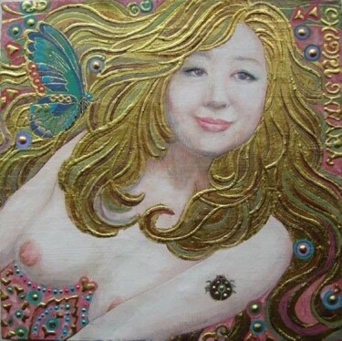 Painting titled "Spring Fairy" by Chiori Ohnaka, Original Artwork, Pigments Mounted on artwork_cat.