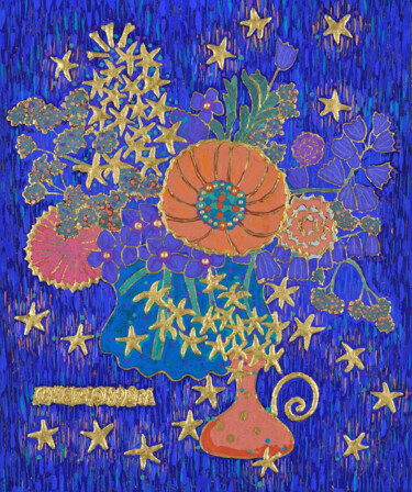 Painting titled "STAR FLOWERS" by Chiori Ohnaka, Original Artwork, Pigments