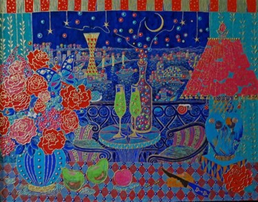 Malerei mit dem Titel "DREAMING MOON" von Chiori Ohnaka, Original-Kunstwerk, Pigmente
