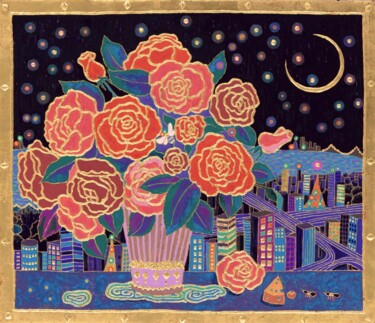 Painting titled "TOKYO CELEBRITY" by Chiori Ohnaka, Original Artwork, Pigments Mounted on artwork_cat.