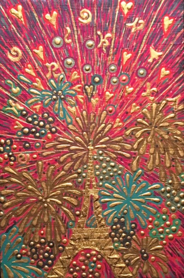 Painting titled "14 Juillet" by Chiori Ohnaka, Original Artwork, Pigments Mounted on Wood Panel