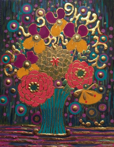 Painting titled "HAPPY BOUQUET" by Chiori Ohnaka, Original Artwork, Pigments